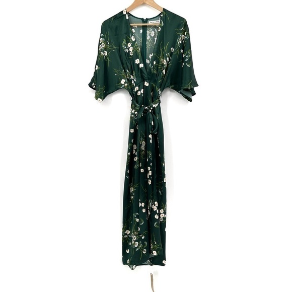 REFORMATION Hedi Silk Dress SIZE 0 GREEN BUENA FLORAL MIDI...